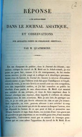 Réponse à un article publié dans le Journal Asiatique, et observations sur quelques points de philologie orientale