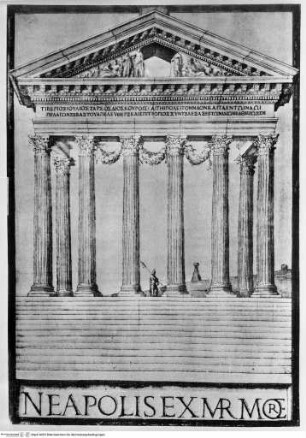 Desenhos das antigualhasNeapel, Dioskurentempel - Os desenhos das antigualhas que vio Francisco d'Ollanda, pintor portugués (... 1539 - 1540 ...) / (Ministerio de Asuntos Exteriores Relaciones Culturales). Publicalos, con notas de estudio y preliminares el Prof. E. Tormo. - Madrid, 1940. - 257 S., 54 Bl. : Ill. : 4. -Reproducción facsimil del codice de Francisco d'Ollanda que se custodia en la Biblioteca del Escorial