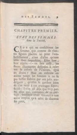 Chapitre Premier. État Des Femmes dans la Société
