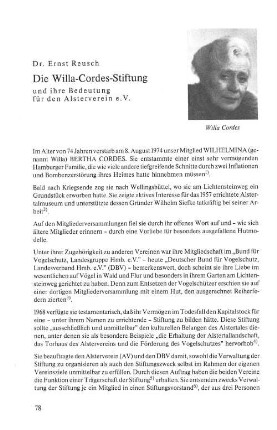 Die Willa-Cordes-Stiftung und ihre Bedeutung für den Alsterverein e. V.
