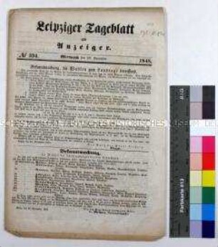 Tageszeitung Leipziger Tageblatt und Anzeiger, Nr. 334 mit Beilage und einer Wahlbekanntmachung zu den Landtagswahlen (Druckbogen)