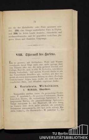 VIII. Thierwelt des Gartens.
