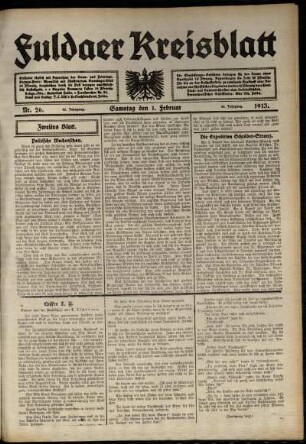 Zweite Ausgabe vom Samstag, den 01. Februar 1913.