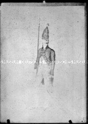 Darstellung eines preußischen Unteroffiziers in Parade des Grenadier-Bataillons Nr. 6, 1806
