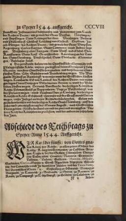 Abschiedt des Reichßtags zu Speyer/ Anno 1544. auffgericht.