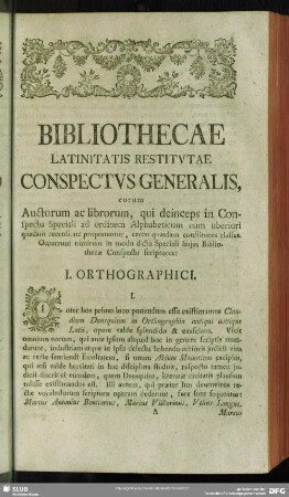 Bibliothecae Latinitatis Restitutae Conspectus Generalis