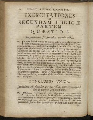 Exercitationes in Secundam Logicæ Partem. Quæstio I.