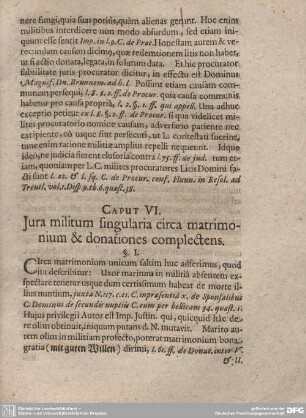 Caput VI. Jura militum singularia circa matrimonium et donationes complectens.