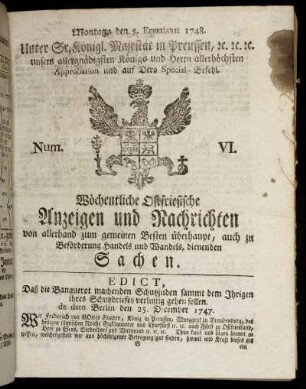 Num. VI. Montags den 5. Februarii 1748.