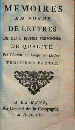 Mémoires en Forme de Lettres de deux jeunes Personnes de Qualité, 3
