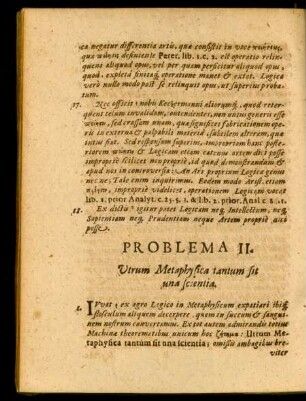Problema II. Utrum Metaphysica tantum sit una scientia.