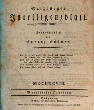 Salzburger Intelligenzblatt. 1798 = Jg. 14