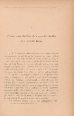 I. L'importanza giuridica delle comedie plantine ed il presente lavoro