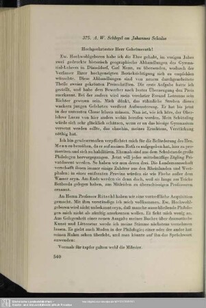 August Wilhelm von Schlegel an Johannes Schulze, Bonn, 29.04.1840