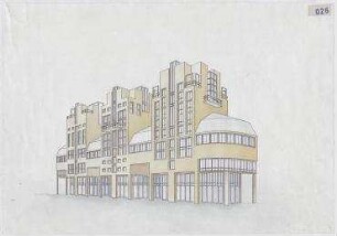 Offener Städtebaulicher Ideenwettbewerb "Fasanenstraße", 1. Stufe (nicht realisiert), Ankauf – Perspektivansicht. Berlin-Charlottenburg/Wilmersdorf, Grolmanstraße 41-43, Kantstraße 155-157, Fasanenstraße 81, Fasanenstraße 76-77, Uhlandstraße 18-19