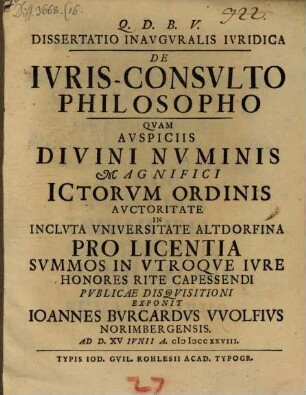 Dissertatio Inauguralis Iuridica De Iuris-Consulto Philosopho