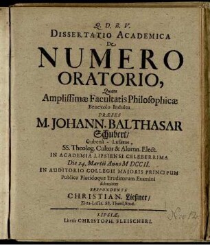 Dissertatio Academica De Numero Oratorio