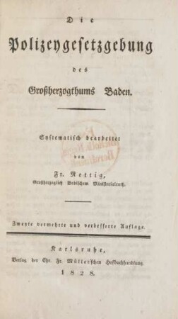Die Polizeygesetzgebung des Großherzogthums Baden