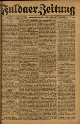 Erste Ausgabe vom Samstag, den 11. September 1920.