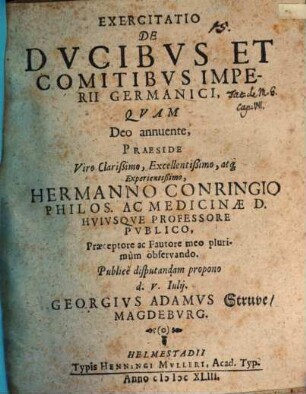Exercitatio De Ducibus Et Comitibus Imperii Germanici