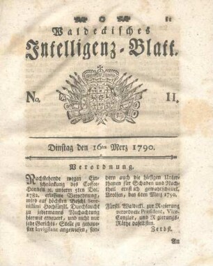 No. 11, Dinstag den 16ten Merz 1790