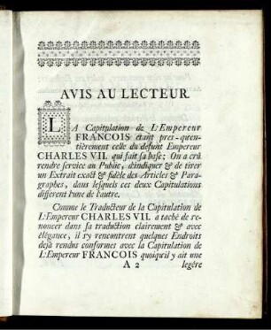 Avis au lecteur.