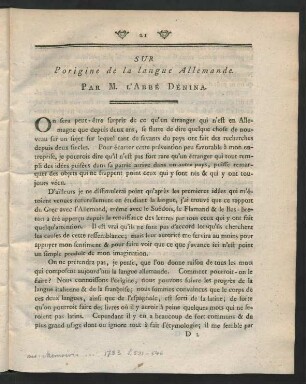 Sur l'origine da la langue Allemande