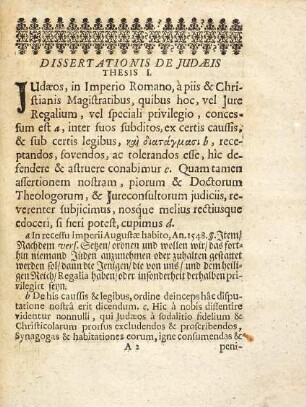 Diatagmata Iudaeorum, Jüden-Ordnung : ex iure Caesareo et Pontificio concinnata, et in illustri Iulia, ad disputandum publice proposita