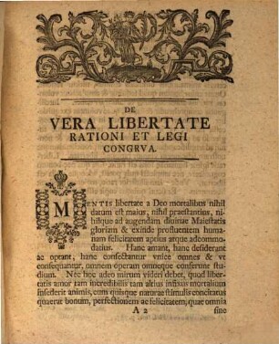 Commentatio mor. de vera s. perfecta libertate, rationi et legi congrua