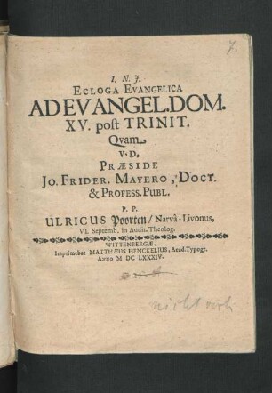 Ecloga Evangelica Ad Evangel. Dom. XV. post Trinit.