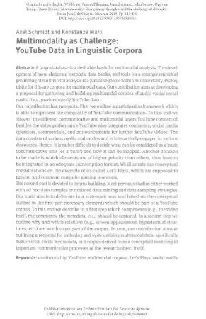 Multimodality as challenge. YouTube data in linguistic corpora