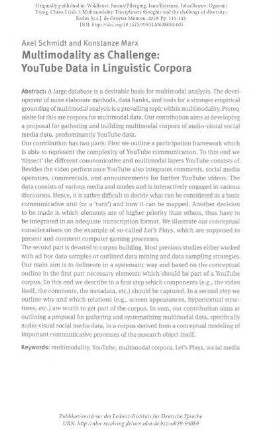Multimodality as challenge. YouTube data in linguistic corpora
