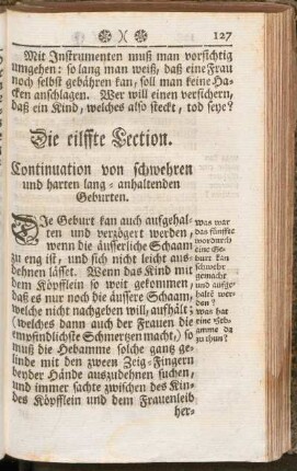 Die eilffte Lection. Continuation von schwehren und harten lang-anhaltenden Geburten