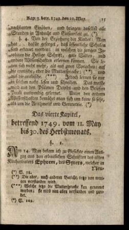 Das vierte Kapitel, betreffend 1749. vom 11. May bis 30. des Herbstmonats