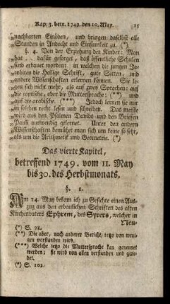 Das vierte Kapitel, betreffend 1749. vom 11. May bis 30. des Herbstmonats