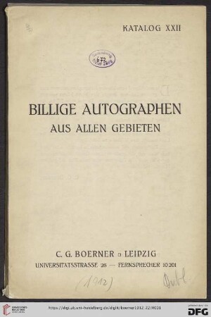 Nr. 22: Katalog: Billige Autographen aus allen Gebieten