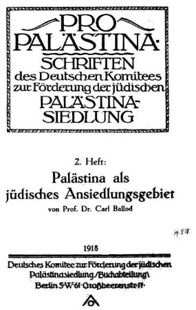 Palästina als jüdisches Ansiedlungsgebiet