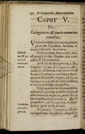 Caput V. De Categoricis, & puris enunciationibus.