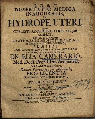 Dissertatio medica inauguralis De hydrope uteri