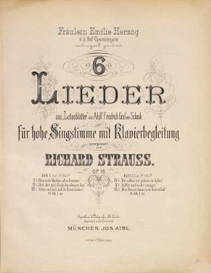 6 Lieder : aus "Lotosblätter" von Adolf Friedrich Graf von Schack ; für hohe Singstimme mit Klavierbegleitung ; Op. 19, 2