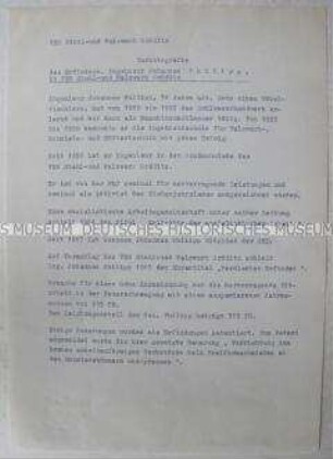 Maschinenschriftliche Biografie eines Ingenieurs aus dem VEB Stahl- und Walzwerk Gröditz