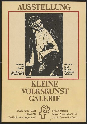 Ausstellungswerbung: "Wir um 40. Knut Firchau und Wolfgang Schönau zeigen Malerei und Grafik" von 23.04. bis 25.05.1979