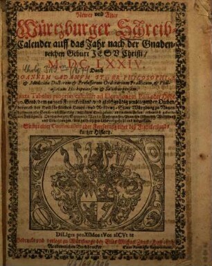 Newer vnd Alter Würtzburger Schreib-Calender : auff das Jahr nach der Gnadenreichen Geburt Jesu Christi ..., 1674