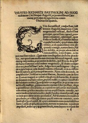 Richardi Bartolini Perusini Oratio, ad Imp. Caes. Maximilianu[m] Aug. ac potentis. Germaniar[um] Principes, de expeditione contra Turcas suscipienda