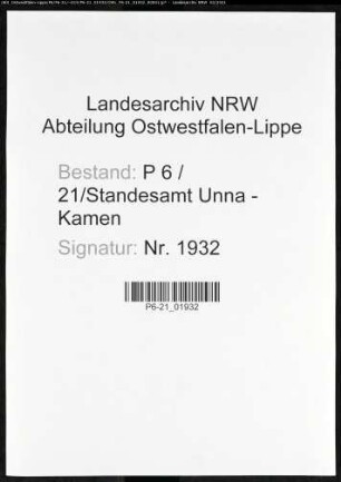 Sterberegister Standesamt Unna-Kamen