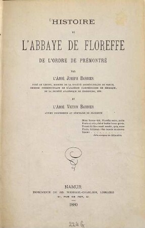 Histoire de l'Abbaye de Floreffe de l'ordre de Prémontré