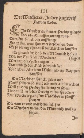 Der Wucherer/ Jn der zugweiß || Frawen Lobs. ||