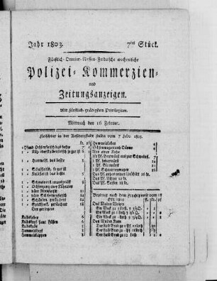 7tes Stück, Ausgabe vom 16. Februar 1803