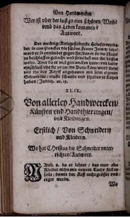XLIX. Von allerley Handwercken/ Künsten und Handthierungen und Kleidungen