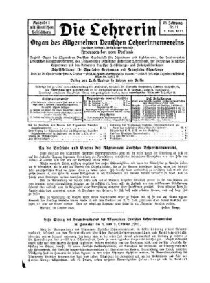 Erste Sitzung des Gesamtvorstandes des Allgemeinen Deutschen Lehrerinnenvereins in Hannover am 2. und 3. Oktober 1921